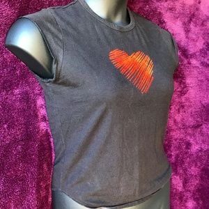 Calvin Klein black stretchy jersey with textured red heart, M